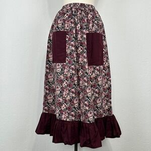 Womens Cottagecore Prairie Modest Skirt Sz 18 Floral Patch Pockets Tiered Ruffle